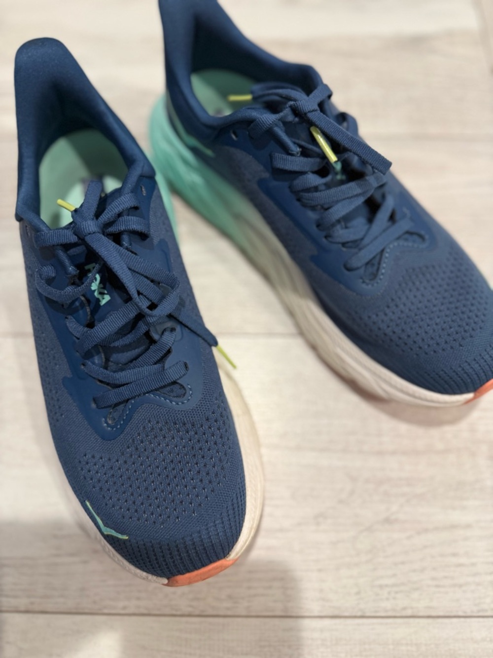 HOKA Navy Blue Running Sneakers with Mint Accents